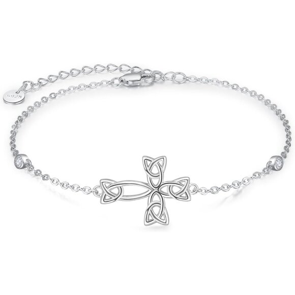925 Sterling Silver Celtic Cross Women’s Bracelet, Adjustable Gift Idea - Picture 1 of 7